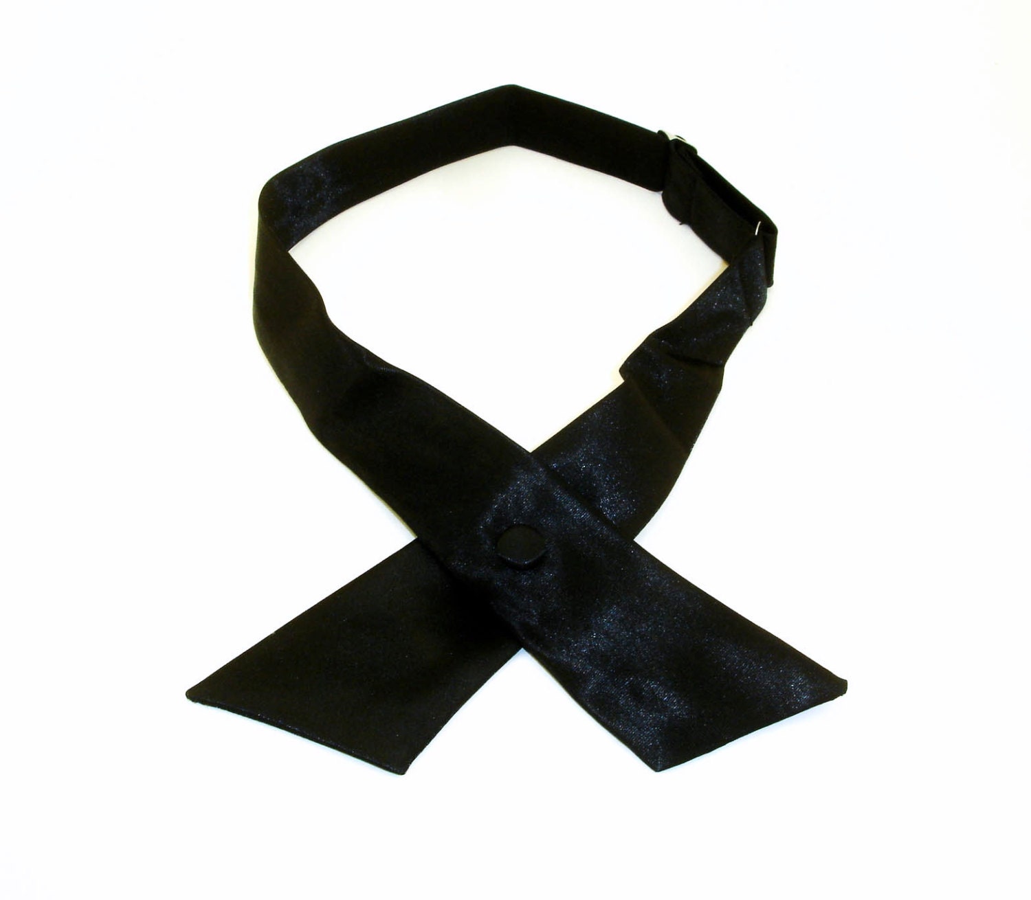 1960s Satin Continental Tie Mid Century Men's Vintage Black Crossover Bow Tie 1960s Satin Continental Tie Mid Century Men's Vintage Black Crossover Bow Tie