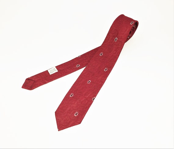 1950s-60s Skinny Red Paisley Tie Mad Men Era Mid … - image 1