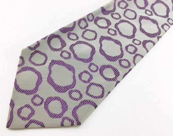 1970s Wide Silver & Purple Abstract Tie Men's Vin… - image 4