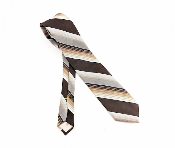 1970s DON LOPER Tie Men's Vintage Brown Striped P… - image 1