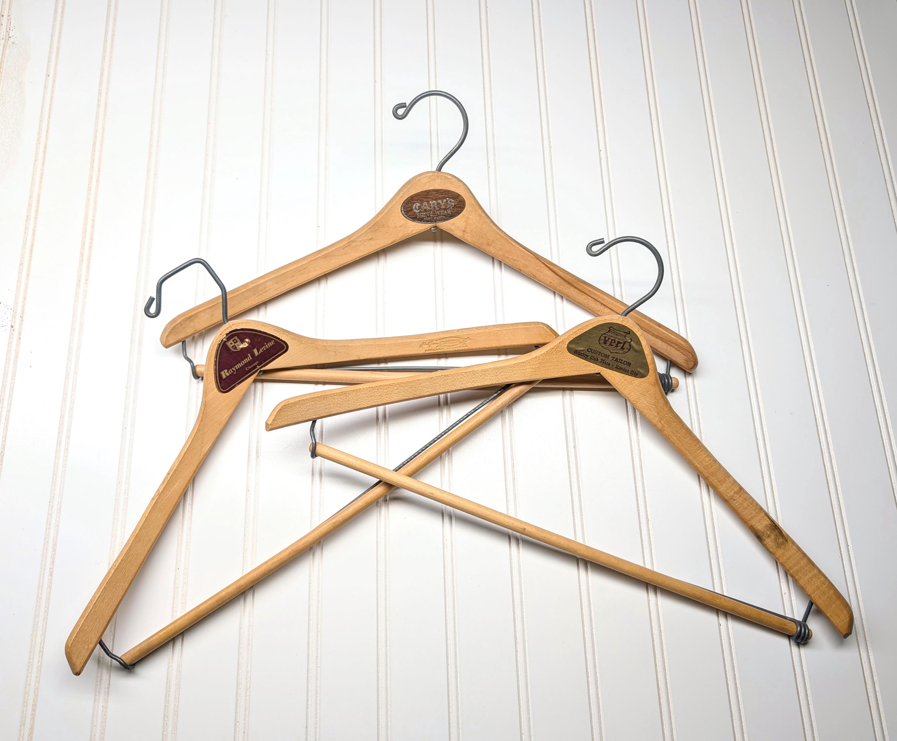 Lot of 3 1950s-60s Vintage Wood Hangers Mad Men Era Advertising