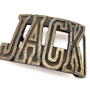 1970s JACK Belt Buckle Antiqued Brass Large Cast Metal Vintage Men&#39;s Western Style Belt Buckle with name &quot;Jack&quot; by The CHAD Mfg. Corp Denver