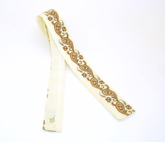 1950s Square Paisley Tie Mens Vintage 50s Off whi… - image 4