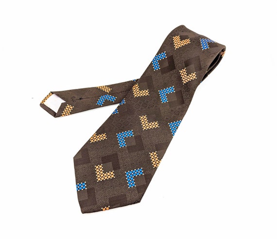 1970s Wide Brown Abstract Tie Men's Vintage Disco… - image 7