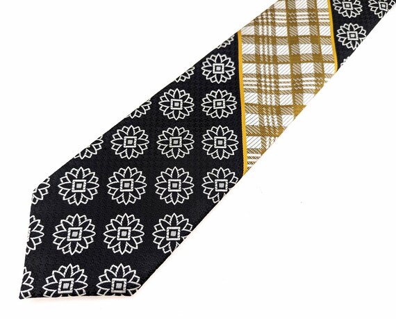 1970s Abstract Floral Tie Mens Vintage Black, Whi… - image 2