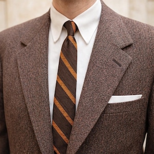 1950s-60s MOD Copper & Brown Skinny Tie Mid Century Woven Textured Narrow Men's Vintage Necktie