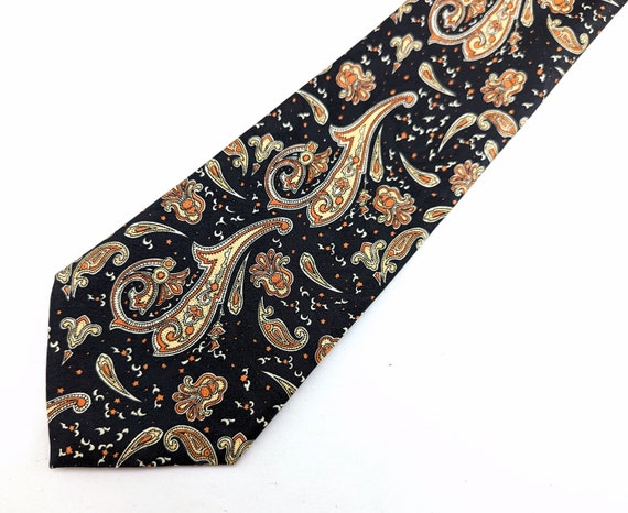 1970s Wide Black Paisley Tie Men's Vintage Black … - image 2