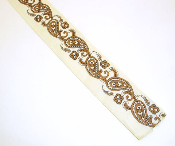 1950s Square Paisley Tie Mens Vintage 50s Off whi… - image 2