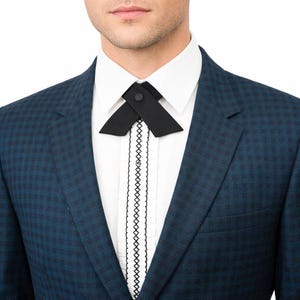 1960er Jahre Satin Continental Krawatte Mid Century Modern Vintage Schwarz Crossover Snap Krawatte Country Western Rockabilly Fliege Bräutigam