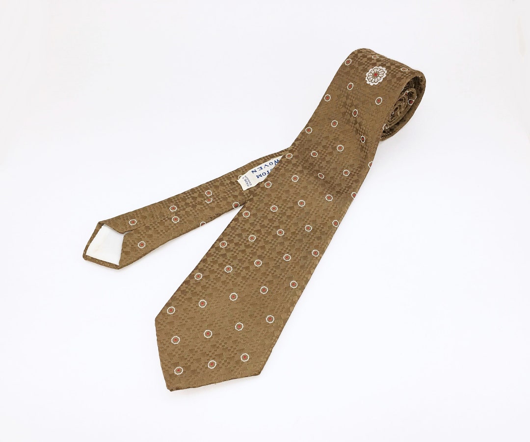 1970s Woven Polyester Tan Tie Men's Vintage Disco Era Textured Necktie ...