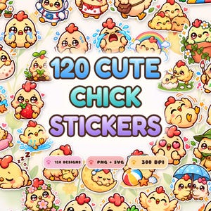 120 uroczych naklejek z kurczakiem, kawaii kurczak clipart PNG SVG, naklejki do planera i dziennika