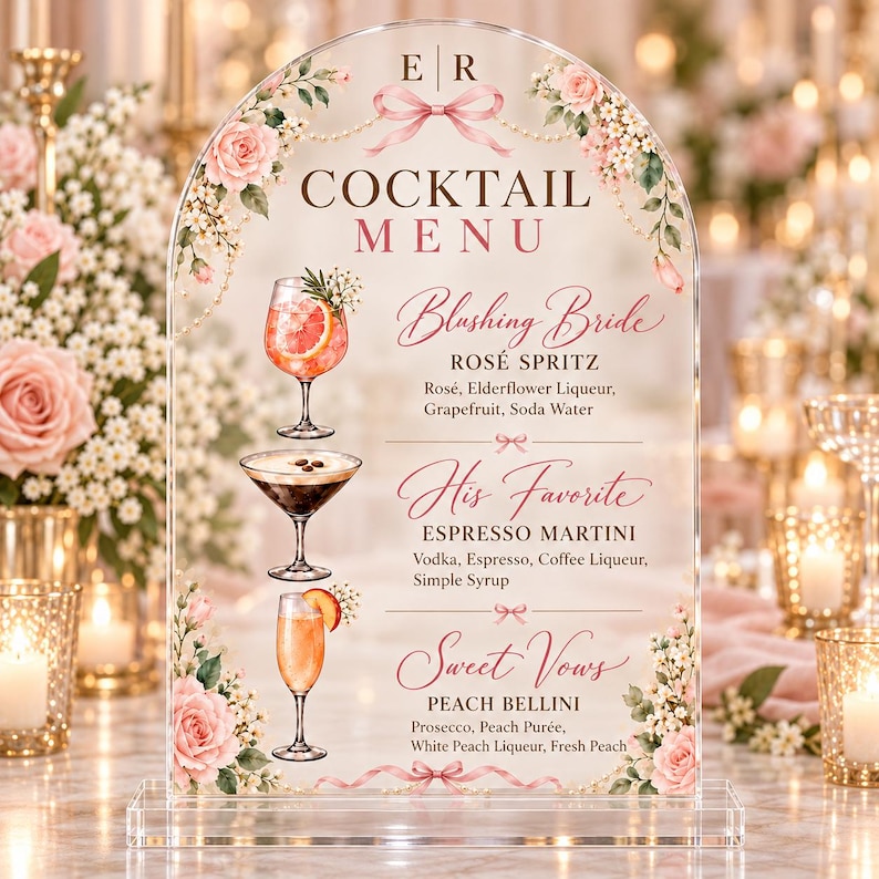 Cocktailes Reception Frame Personalized Wedding Cocktail Menu Sign Custom Acrylic Signature Drinks ...
