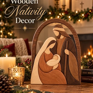 Nativity Intarsia Pattern PDF, Holy Family Scroll Saw Template, Wooden Nativity Scene, Christian Christmas Woodworking Plans