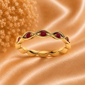 Lab Ruby Ring, Round Cut Wedding Band | 10K Gold Stackable Ring | July Birthstone Ring, Gift for Her, Wedding Ring