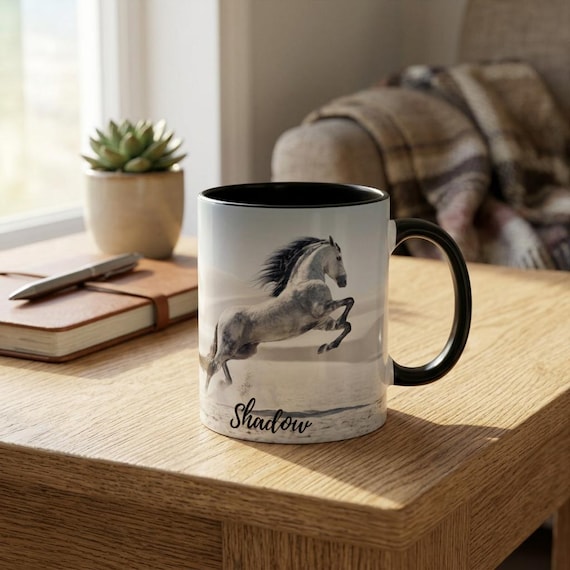 Personalized Galloping Horse Mug, Custom Name Coffee Cup for Equestrian Lover