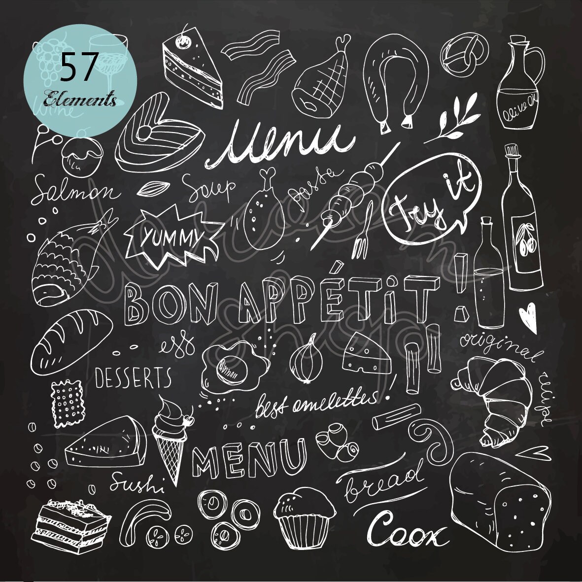 Chalk Hand Drawn Restaurant Menu Clip Art/Chalkboard Food Etsy France