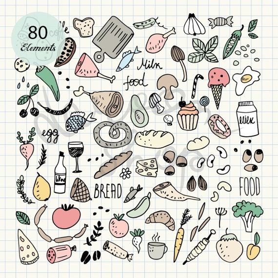 Food Clipart Bread Clipart Meat Clip Art Hand Drawn Fruits And Etsy