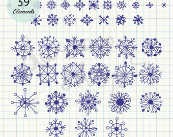 Flocons de neige Clip Art / à la main tiré de flocons de neige Collection / modifiable vecteur EPS + les fichiers PNG pour utilisation personnelle et commerciale