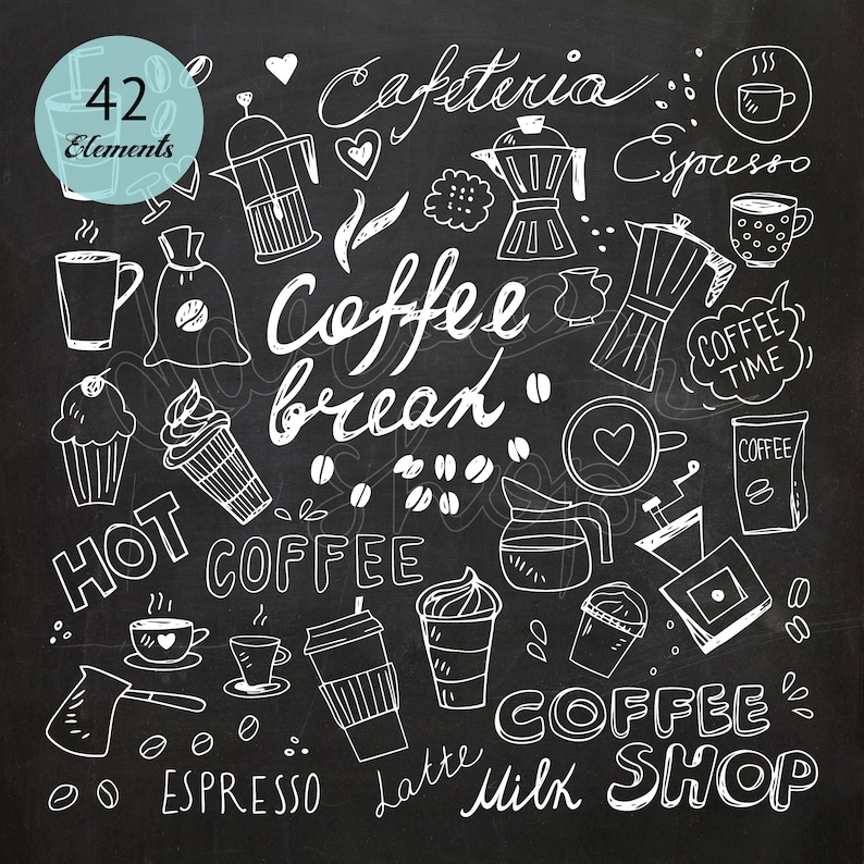 Chalk Hand Drawn Coffee Shop Doodle,chalkboard Doodles,coffee & Tea