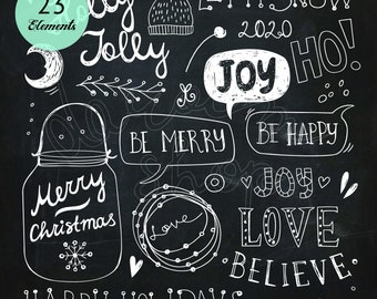 Christmas Clipart Chalkboard Christmas Doodles Hand Drawn Merry Christmas Clip Art Doodle Clipart Holiday Clipart Set Joy Love Believe Xmas