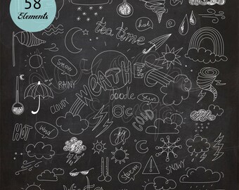 Weather Clip Art/Chalk Drawing/Weather Forecast Symbols/Meteorology Chalk Stickers/Weather Doodle Collection/EPS PNG SVG/Digital Download