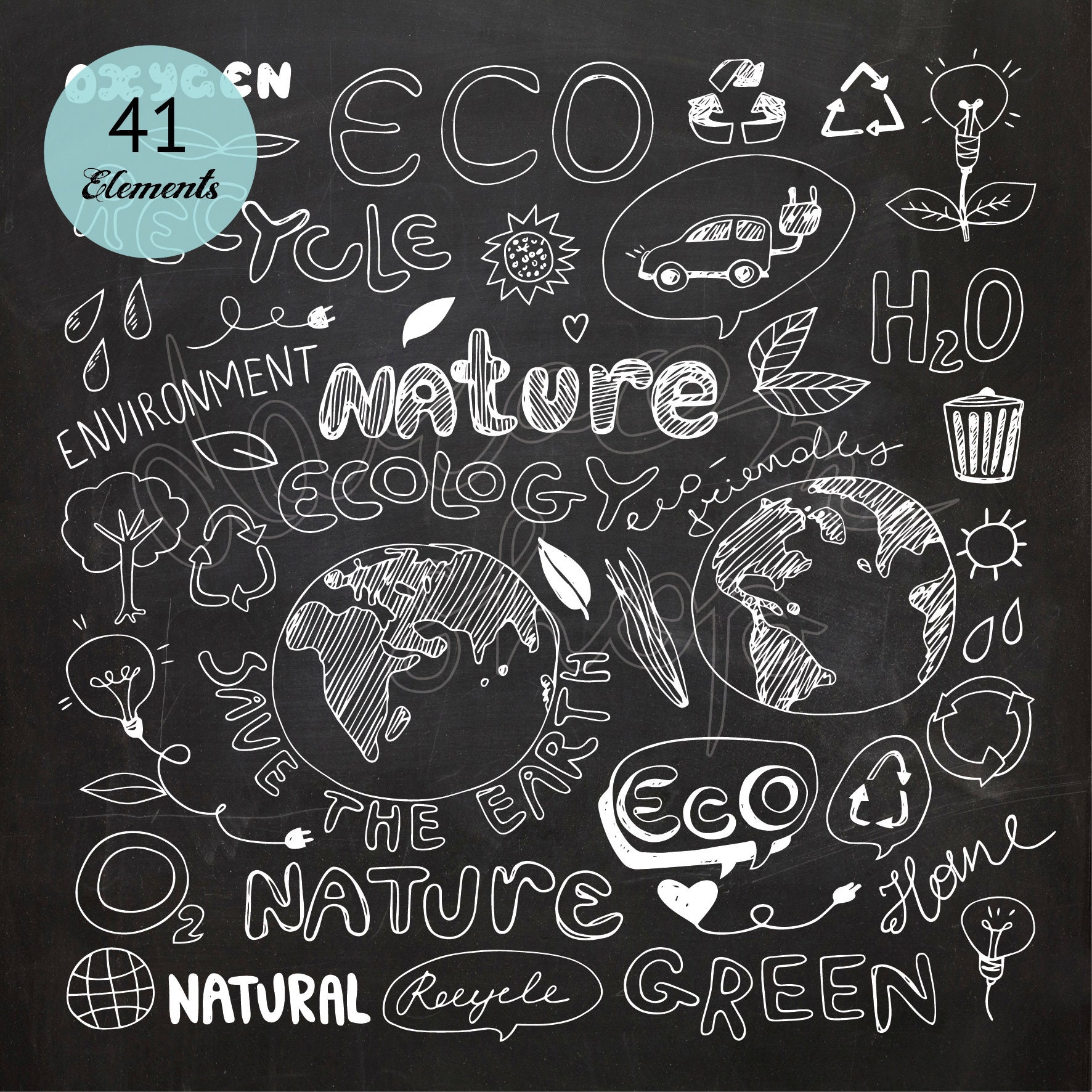 Chalk Drawing Eco Recycle Doodle Recycling Icons Clipart Etsy Singapore