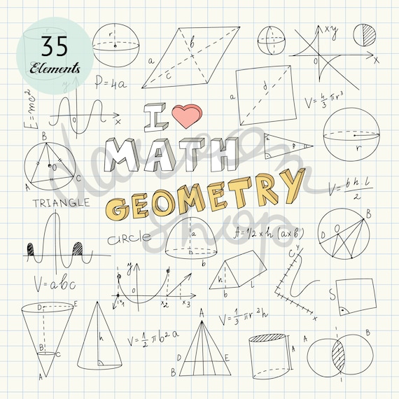 Hand Drawn Mathematics Geometry Clip Art Math Elements and Symbols Back to  School Doodle Educational Collection EPS PNG Digital Download