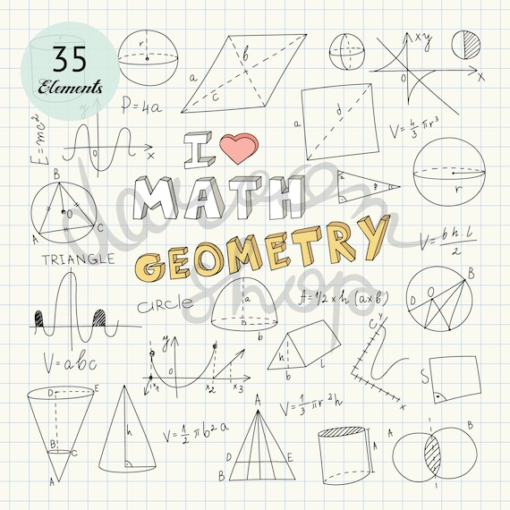 Hand Drawn Mathematics Geometry Clip Art Math Elements and Symbols Back to  School Doodle Educational Collection EPS PNG Digital Download