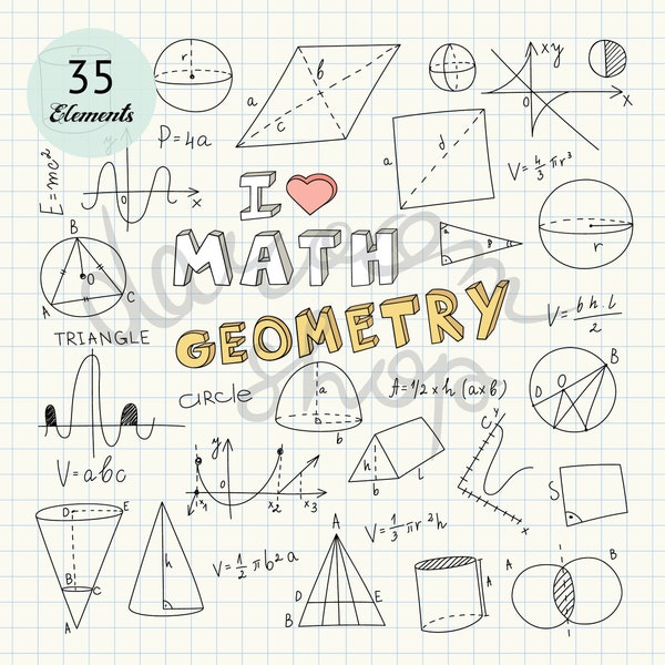 Hand Drawn Mathematics Geometry Clip Art Math Elements and Symbols Back to School Doodle Educational Collection EPS PNG Digital Download