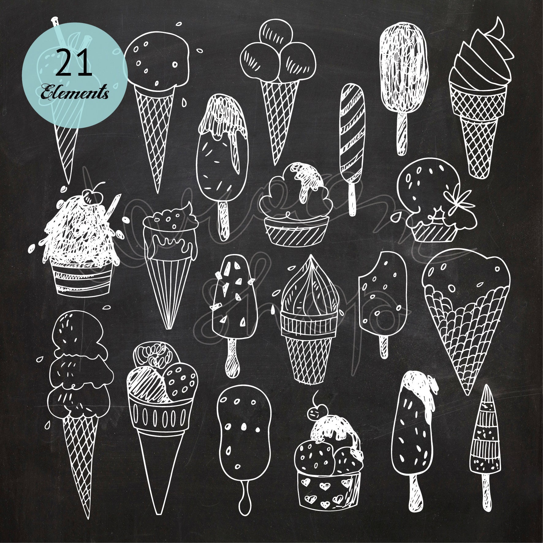 Hand Drawn Chalkboard Ice Cream Doodles,chalk Drawing,ice Cream