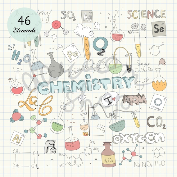 Hand Drawn Chemistry Clip Art Chemistry Elements and Symbols/Back to School Doodle/Educational Collection/Vector EPS + PNG/Digital Download