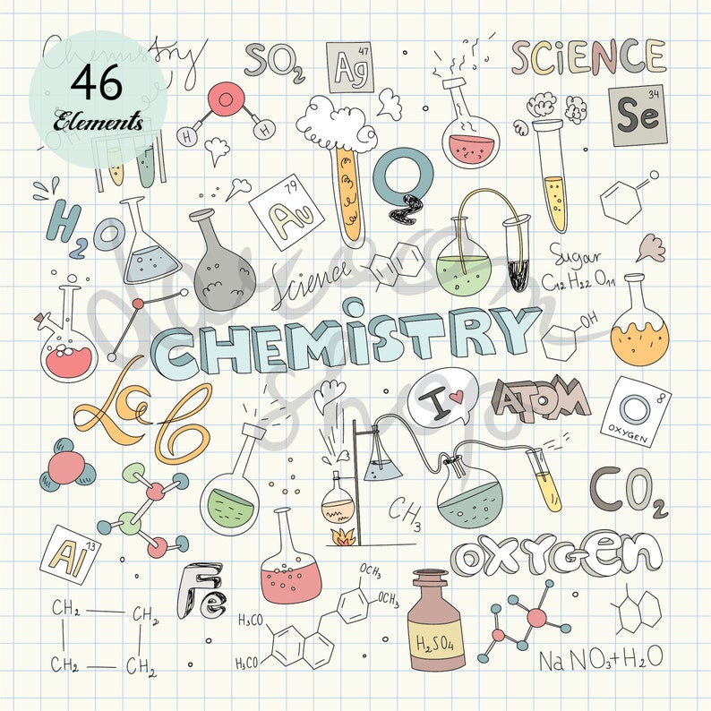 Hand Drawn Chemistry Clip Art Chemistry Elements and Etsy