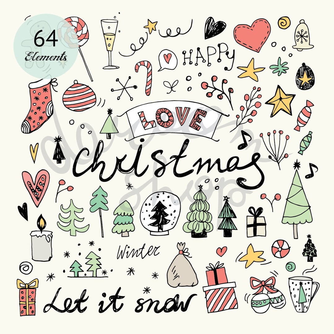 Hand Drawn Christmas Doodles/vector Clip Art Set/pencil Drawing/epspng/personalcommercial Use 