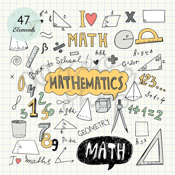 Hand Drawn Mathematics Clip Art/Math Elements and Symbols/Back to School Doodle/Educational Collection/Vector EPS + PNG/Digital Download