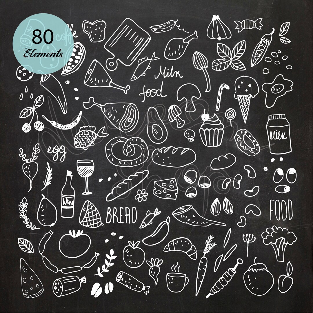 Food Chalk Drawing Clipart/chalkboard Menu/restaurant Doodle/meat