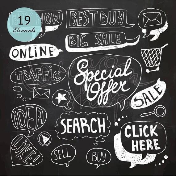 chalkboard online shopping speech bubble hand drawn chalk clip art digital set internet shop button cartoon doodle eps png text overlays online chalkboard