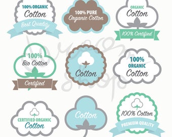 Organic Cotton Logo Design/Digital Clip Art Set/Label Stamp/Sticker/Tag/Premade Logo/Packaging Design Illustration/EPS PNG/Instant Download