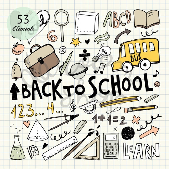 Hand Drawn School Clip Art School Doodles School Cartoon Kids Etsy