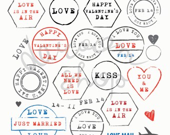 Valentine Clipart/Valentine's Day Love Messages/Digital Stamp Collection/Love Letter Clip Art Set/Vector EPS + PNG Files/Instant Download