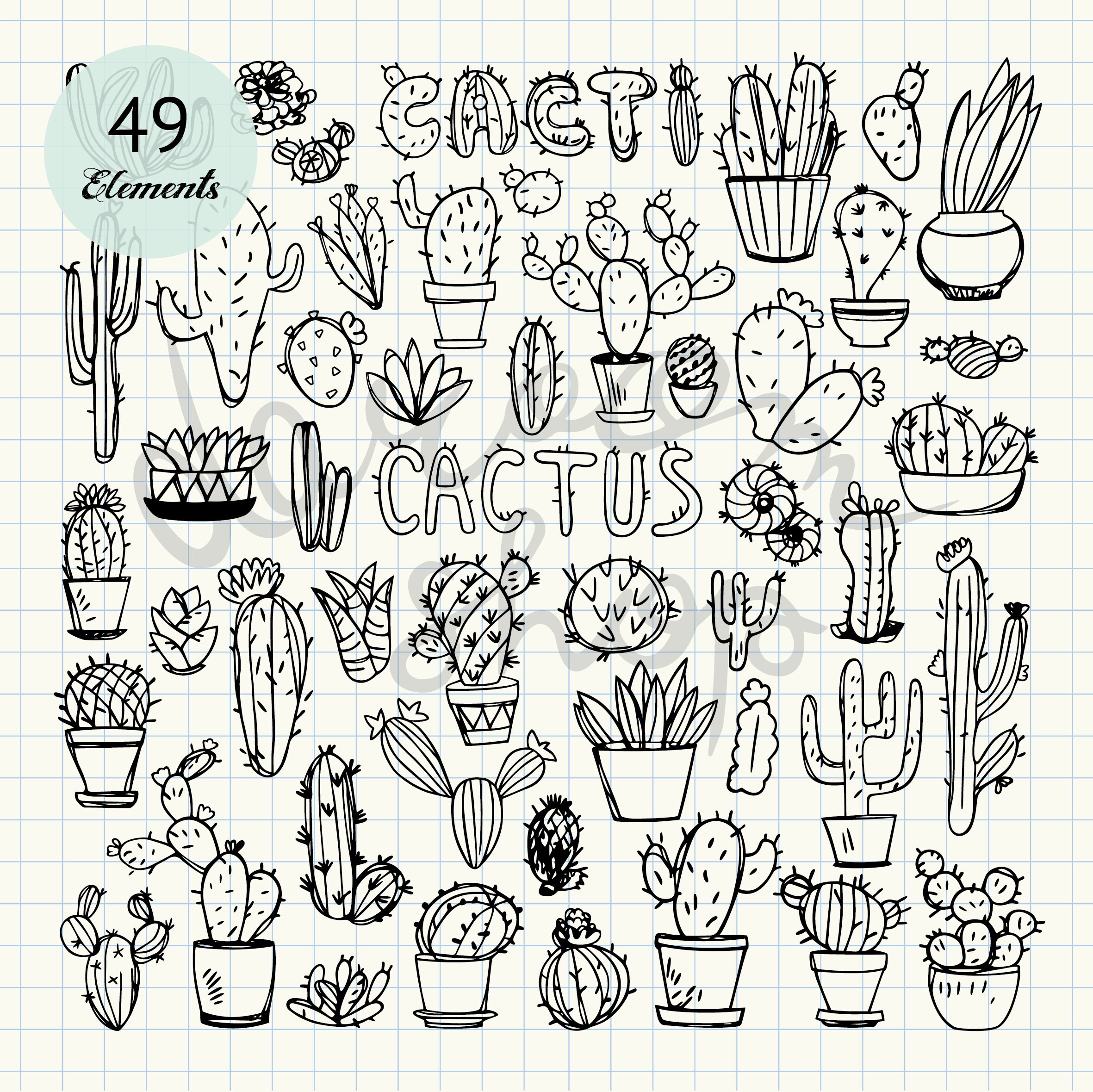 Doodle Cactus Clip Art,digital Cacti Clipart,succulent Doodle ...