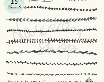 Hand Drawn Christmas Decorative Elements, Doodles and Borders/Clip Art set/Editable Vector EPS + PNG Files/For Personal and Commercial Use