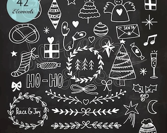 Chalkboard Christmas Clipart Christmas Doodles Collection PNG EPS Clipart Xmas Planner Chalk Christmas Laurel Wreath Xmas Tree Christmas DIY