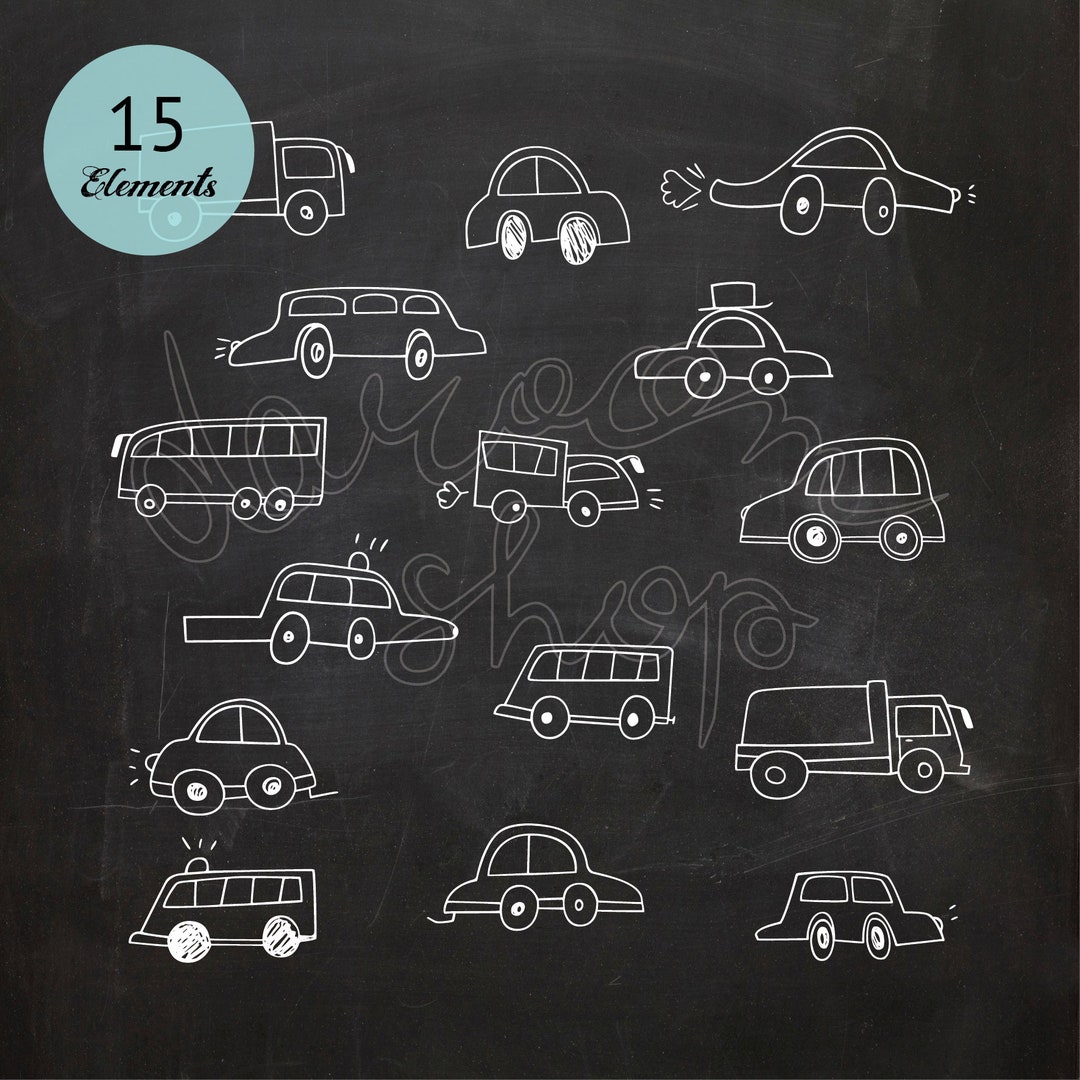 Chalkboard Cars Cliparthand Drawn Chalk Doodlevehicles and Etsy