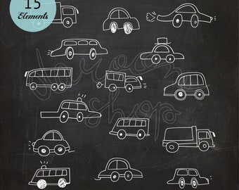 Chalkboard Cars Clipart,Hand Drawn Chalk Doodle,Vehicles and Trucks,Transportation Clipart,Boys Decoration,Digital Clip Art,Instant Download