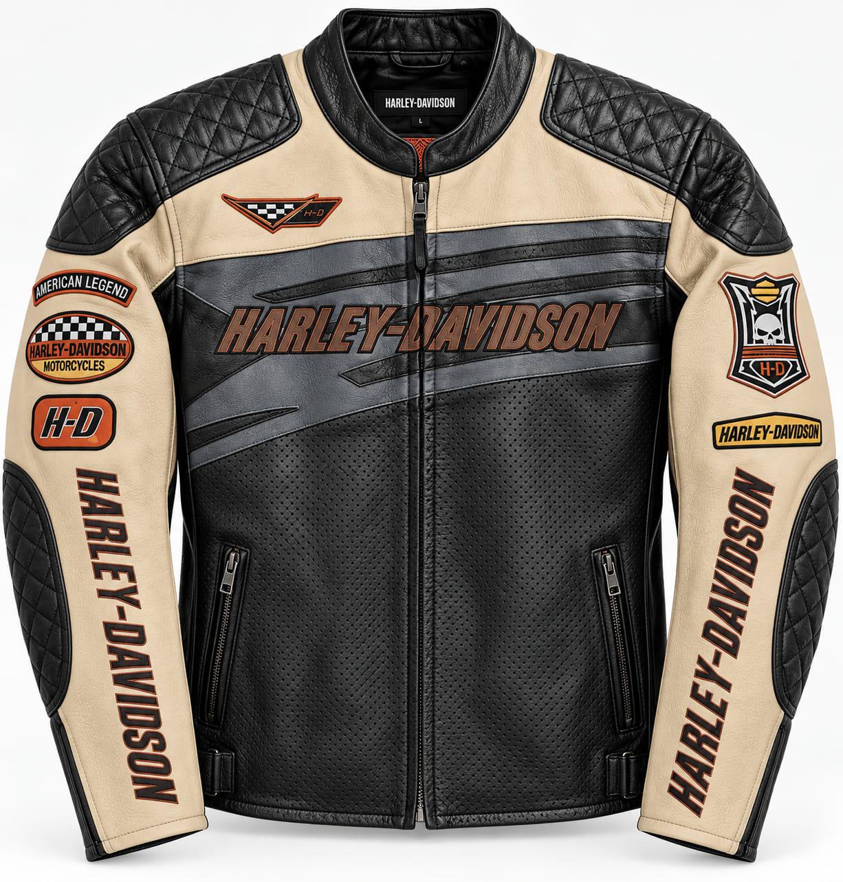 値下げ／Harley-Davidson ジャケット ブラック/ベージュ Cream Harley Davidson Jacket - Etsy