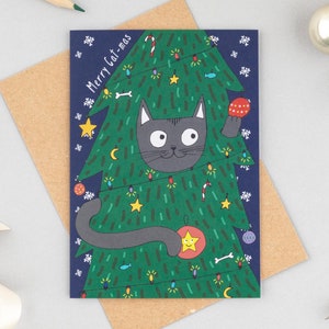 Carte de Noël de chat coquin. Carte d'amoureux des chats. Carte de dame chat. Carte de Noël chat. Carte de chat noir.