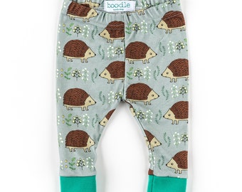 Hedgehog baby leggings, organic baby gift, gift for new baby, gift for animal lover, gift for 1 year old, animal leggings, 100% organic