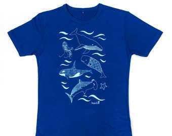 Whale Mens T-shirt - blue organic cotton mens T-shirt  - screen printed eco friendly mens clothing - animal illustration mens wear