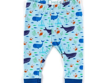 Whale baby leggings, baby clothes, baby shower gift, new baby gift, 100% organic, gender neutral baby clothes, nautical baby leggings, whale