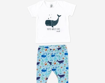 Whale baby leggings and T-shirt set, new baby gift set, gifts for babies, 100% organic, eco-baby gift, nautical baby set, baby shower gift